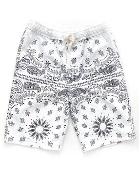 White Denim Boarding Shorts with Print